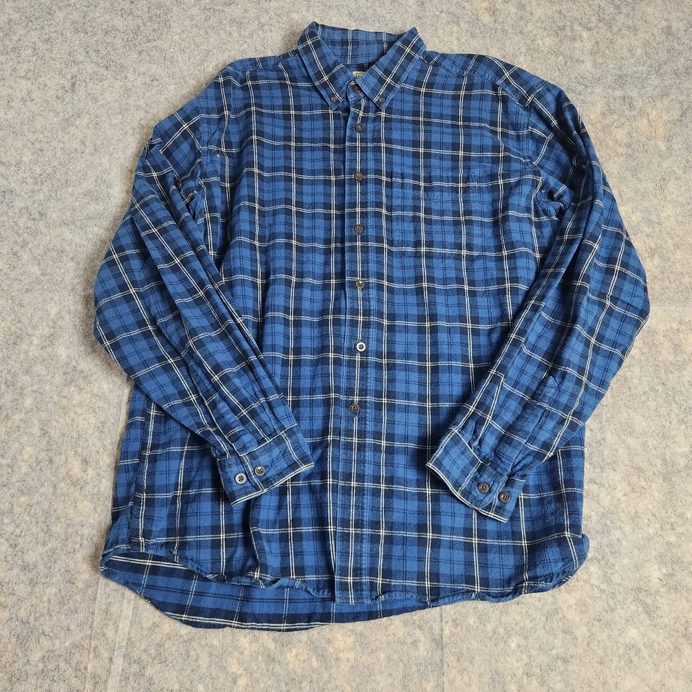 VTG LL Bean Flannel Shirt Men XL Blue Scotch Plaid 90s Long Sleeve Button Down